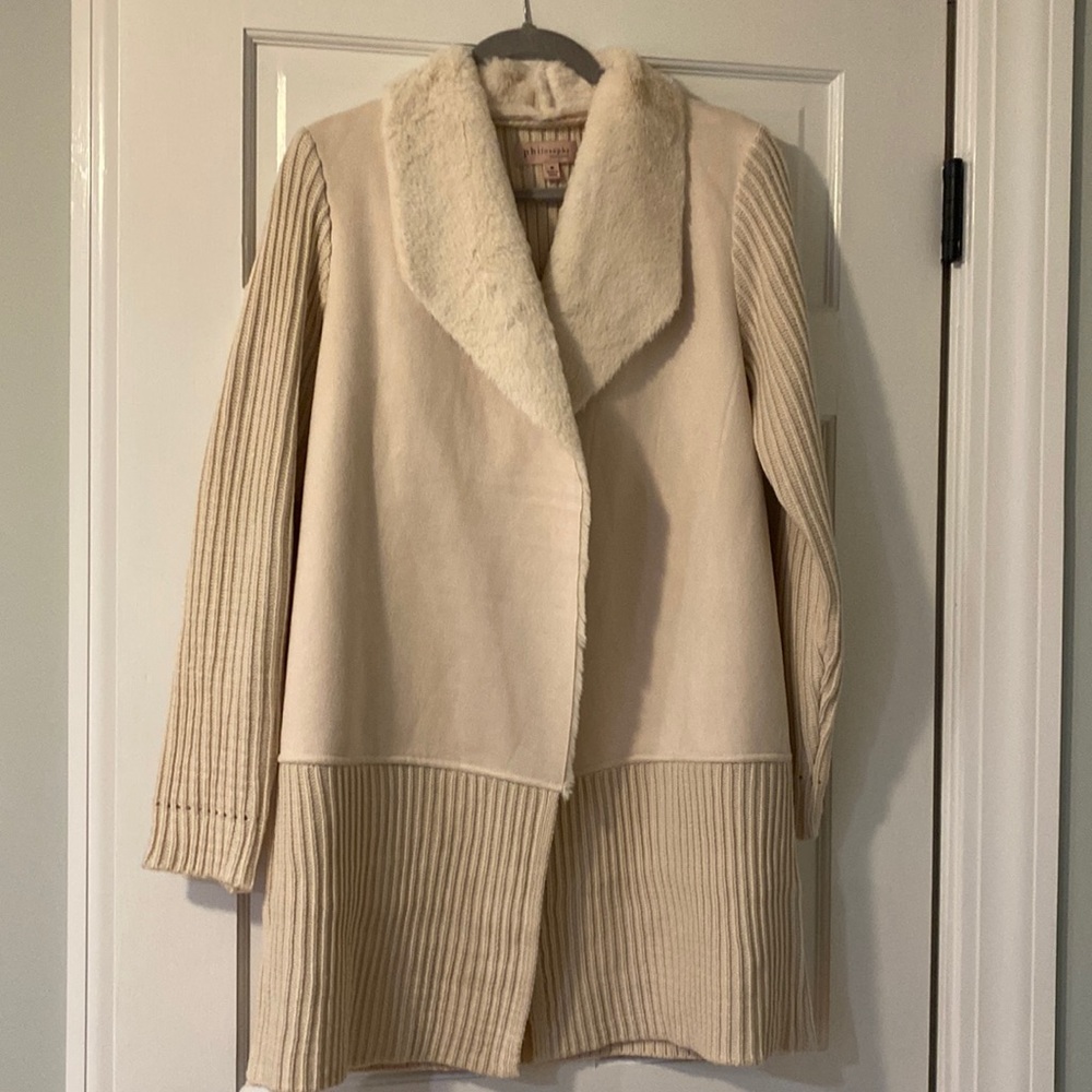 Philosophy for Anthropologie faux suede, knit & faux fur coat